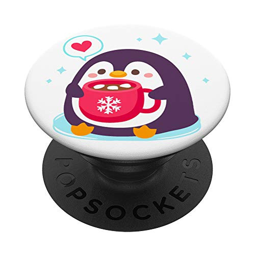 Little Cute Chubby Penguin Love Coffee PopSockets PopGrip: Swappable Grip for Phones  and  Tablets