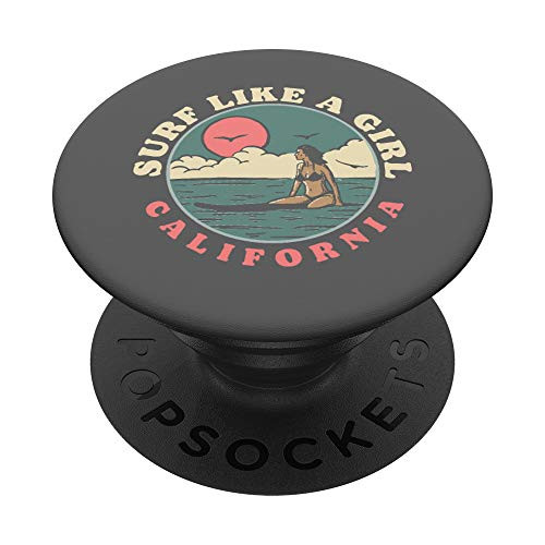 Surf Like A Girl Vintage 80s Beach  and  Surfing Retro Graphic PopSockets PopGrip: Swappable Grip for Phones  and  Tablets
