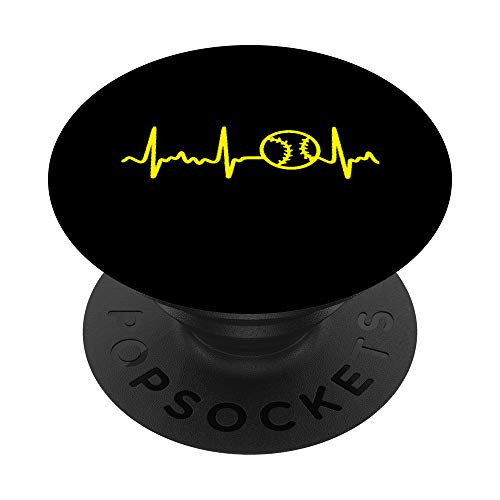 Yellow Heartbeat Softball PopSockets PopGrip: Swappable Grip for Phones  and  Tablets