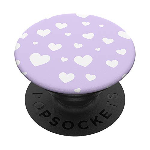 Hearts White Lavender Kawaii Cute Pastel Aesthetic Lilac PopSockets PopGrip: Swappable Grip for Phones  and  Tablets