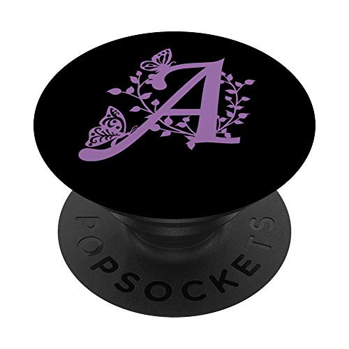 Black Purple Lavender Butterfly Letter A Initial Monogram PopSockets PopGrip: Swappable Grip for Phones  and  Tablets