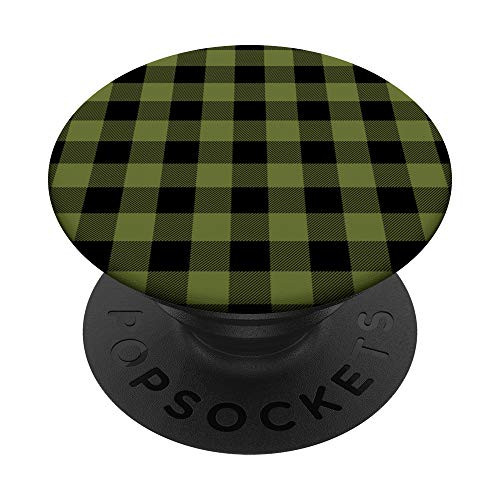 Classic Buffalo-Plaid Black-Olive Vintage Checkered Pattern PopSockets PopGrip: Swappable Grip for Phones  and  Tablets