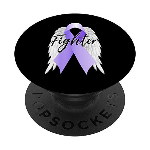 Hodgkin Lymphoma Cancer Violet Ribbon Angel Wings Survivor PopSockets Grip and Stand for Phones and Tablets