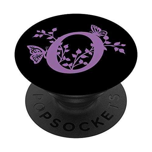 Black Purple Lavender Butterfly Letter O Initial Monogram PopSockets PopGrip: Swappable Grip for Phones  and  Tablets