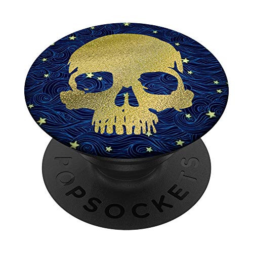 Yellow Skull - Blue Galaxy Stars PopSockets PopGrip: Swappable Grip for Phones  and  Tablets