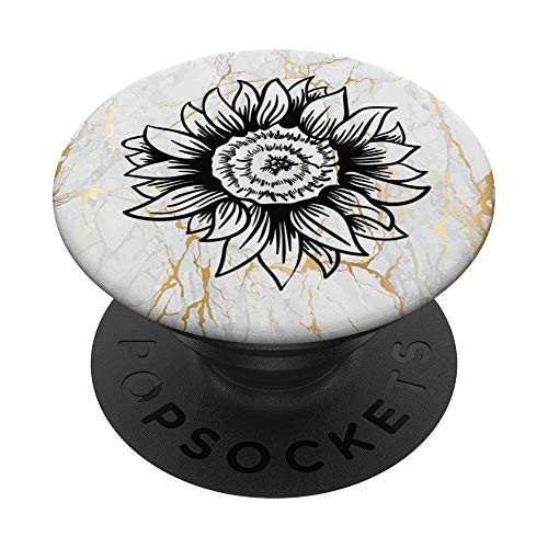 Black Sunflower Yellow White PopSockets PopGrip: Swappable Grip for Phones  and  Tablets