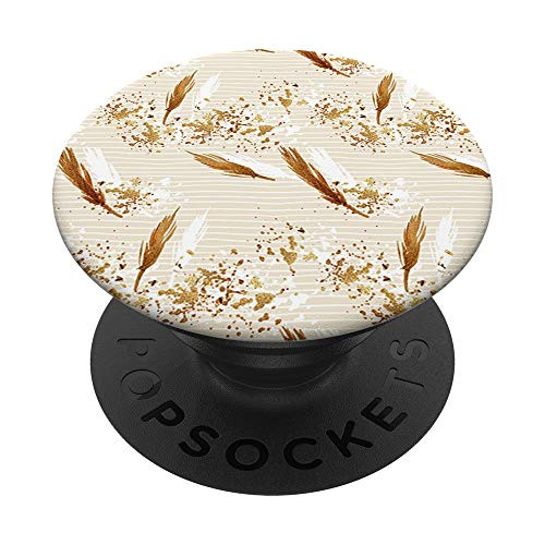 Peacock Feathers on Tan PACJ0299 PopSockets PopGrip: Swappable Grip for Phones  and  Tablets