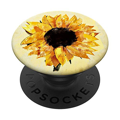 Watercolor Sunflower Flower Flora Blossom Yellow on Beige PopSockets PopGrip: Swappable Grip for Phones  and  Tablets