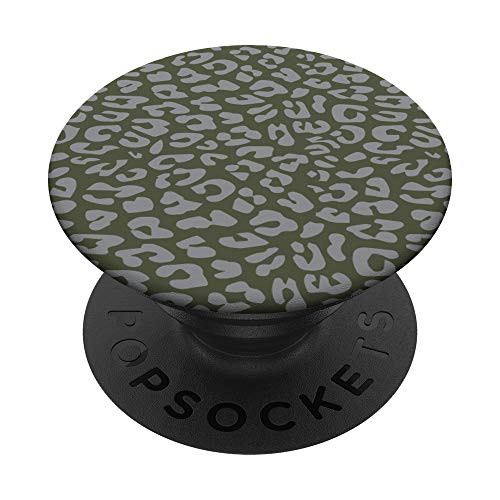 Dark Olive Green Leopard Cheetah Animal Print PopSockets PopGrip: Swappable Grip for Phones  and  Tablets