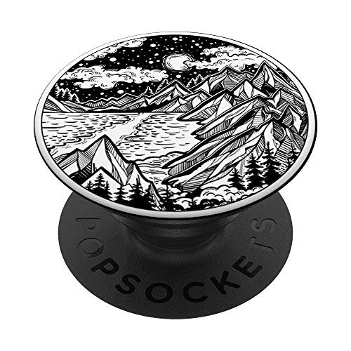 Surreal Wanderlust Mountains Scene with Full Moon  and  Stars PopSockets Grip and Stand for Phones and Tablets
