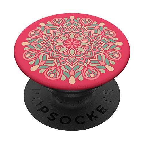 Retro Mandala Flower Floral Pattern Pink Mint Green Yellow PopSockets PopGrip: Swappable Grip for Phones  and  Tablets