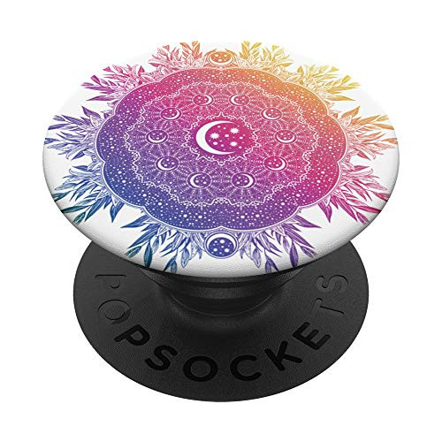 Moons  and  Stars Rainbow Spiritual Mandala Sacred Geometry PopSockets Grip and Stand for Phones and Tablets