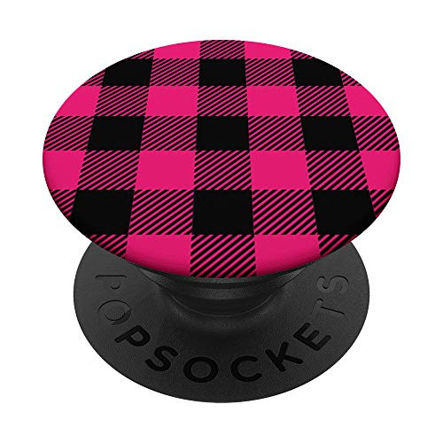 Hot Pink and Black Buffalo Check Plaid Pattern PopSockets PopGrip: Swappable Grip for Phones  and  Tablets