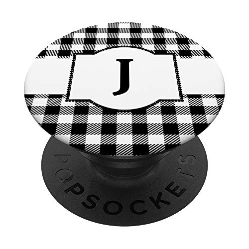 Black and White Buffalo Plaid Monogram Letter J Initial Gift PopSockets PopGrip: Swappable Grip for Phones  and  Tablets