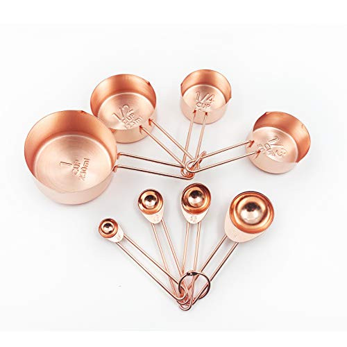8pcs Stainless Steel Measuring Spoons and Measuring Cups Set Kitchen Accessories Baking Tea Coffee Spoon Measuring Tools (rosegold)