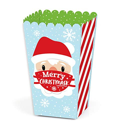 Big Dot of Happiness Merry Christmask - 2020 Quarantine Christmas Party Favor Popcorn Treat Boxes - Set of 12