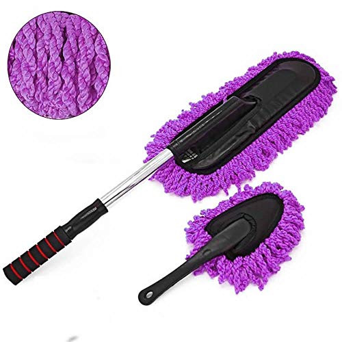 JUSHACHENGTA Car Duster Kit, Microfiber Car Duster Extendable Handle Interior Exterior Multipurpose Cleaning Car Brush, Purple
