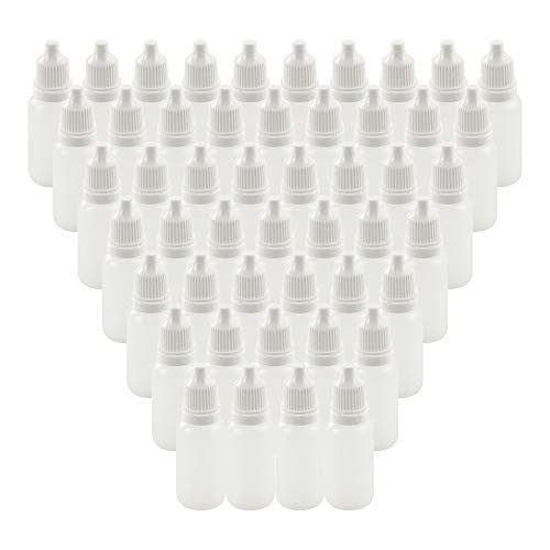 50Pack 15ml Plastic Empty Squeezable Eye Dropper Bottle LDPE with Lip Plug Can Removable the Lip, Dropping Bottles, Squeezable Eye Liquid Dropper Container for Water, Oil, Glue, Lab(White)