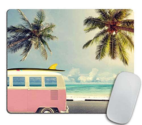 Inspirational Mouse pad Beach Surf Desktop Decor, Minivan Retro Vacation Theme Clouds in Summer Sky Honeymoon Destination Rectangle Non-Slip Rubber Mousepad 9.5 X 7.9 Inch (240mmX200mmX3mm)