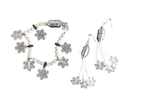 Christmas LED Light Up Flashing Snowflake Earrings and Bracelet Set