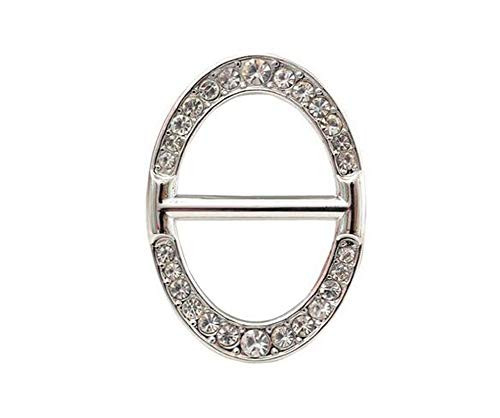 1PC Women Lady Girls Fashionable Oval Rhinestone Metal Scarves Buckle Scarf Clip Scarf Ring Wrap Holder Clamp Silk Sarf Clasp for Clothing Neckerchief T-Shirts (Sliver)