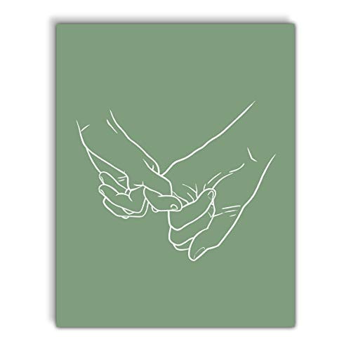 VintBo, Pinky Promise, Minimalist Modern Abstract Art Print Poster, Line Drawing Contemporary Wall Art for Home and Bedroom Decor 11x14 inches, Unframed (Olive)