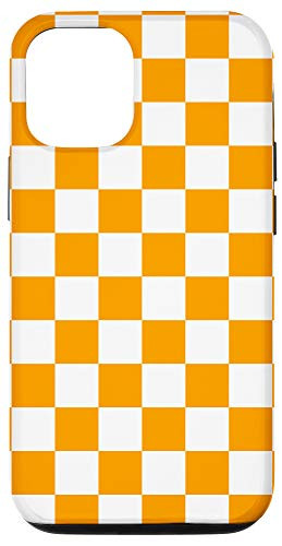 iPhone 12/12 Pro Checkered Phone Case Check Plaid Orange and White Case