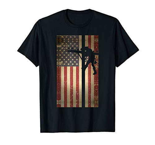 Lineman American Flag Shirt   Electric Cable Lineman Gift T-Shirt
