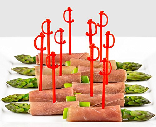 Red Sword Picks, 100 Plastic Cocktail  and  Food Toothpicks, 3 inch Soodhalter Regal Swords,