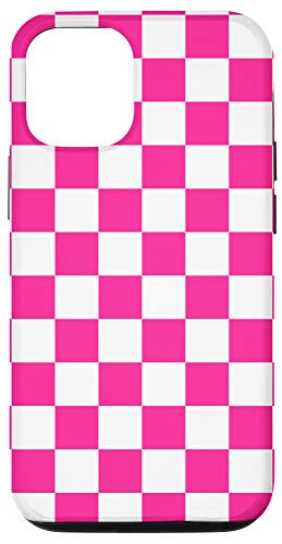 iPhone 12/12 Pro Checkered Phone Case Check Plaid Pink and White Case Case