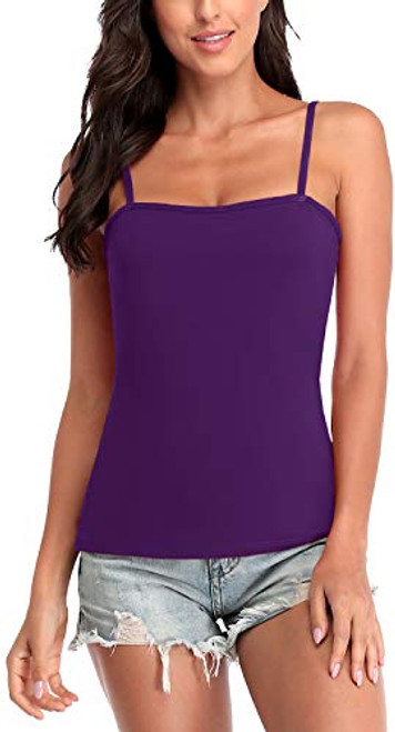 V FOR CITY Shelf Bra Cotton Camisole Purple Tank Top Built in Bra Tank Top Basic Undershirt X Large