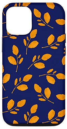 iPhone 12/12 Pro Navy Blue and Mustard Yellow Leaf Botanical Pattern Case