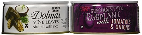 Trader Joe's Greek Bundle - Dolmas Vine Leaves Stuffed with Rice and Gretian Style Eggplant with Tomatoes and Onions (2 Items) Trader Joe's Greek Bundle - Dolmas Vine Leaves Stuffed with Rice and Gretian Style Eggplant with Tomatoes and Onions (2 Items)