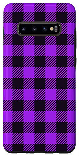 Galaxy S10plus Cute Purple And Black Buffalo Plaid Check Pattern Case