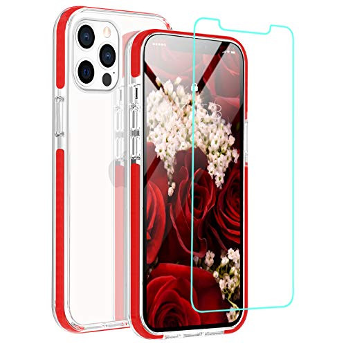 zelaxy Case Compatible with iPhone 12 Pro Max case with Screen Protector,Protective Anti-Slip Anti-Yellow Clear Transparent Case with Shockproof Bumper for iPhone 12 Pro Max 6.7 inch (Red)
