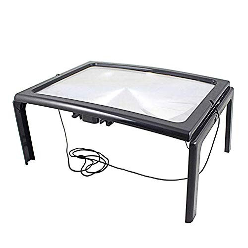 4 Led 3X Magnifying Glass,a4 Rectangle Full Page Large Magnifier Foldable Handsfree Lens,Desk, Table, Task, Craft, Jewelry,Sewing,Workbench