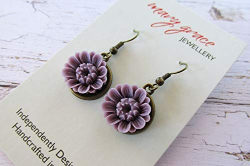 Violet Purple Coloured Flower Drop Earrings, Nature Inspired Jewellery for Women Violet Purple Coloured Flower Drop Earrings, Nature Inspired Jewellery for Women