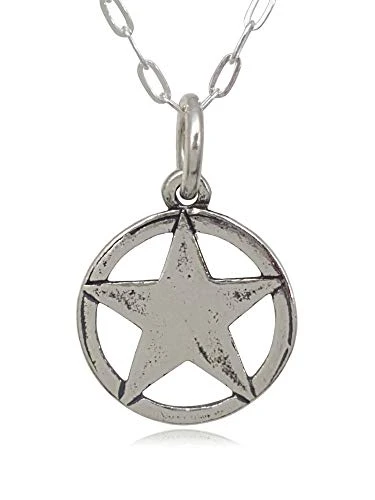 Sterling Silver Texas Ranger Lone Star or US Army Symbol Charm Necklace, 18 inch