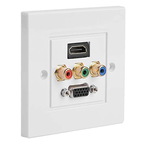 Queen.Y 3-in-1 Multimedia Panel,HDMI VGA RCA Ports Multimedia Panel Multi-Level Protection Multimedia Wall Socket for HDMI Port, VGA Port, RCA Ports