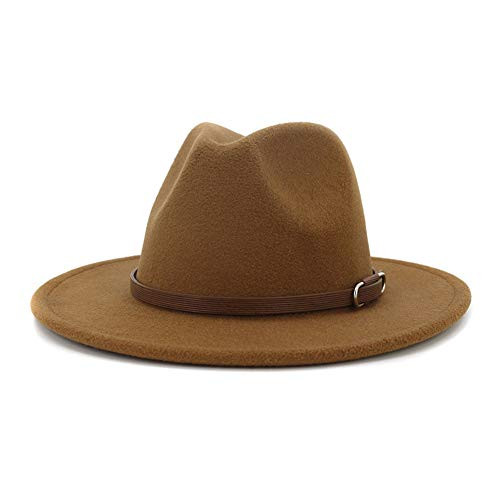 Lisianthus Women's Wide Brim Felt Fedora Retro Panama Hat with U-Shaped Buckle Khaki