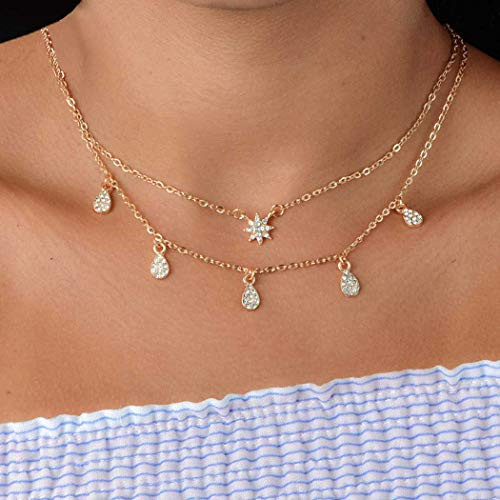 Simsly Boho Crystal Star Layered Necklace Gold Drop Pendant Necklace Chain Jewelry for Women and Girls Simsly Boho Crystal Star Layered Necklace Gold Drop Pendant Necklace Chain Jewelry for Women and Girls