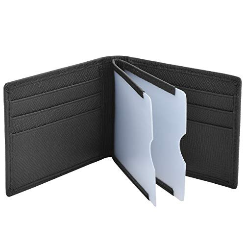 Slim Genuine Leather Mens Wallet, Minimalist Bi-fold ID Card Window Front Pocket Wallet