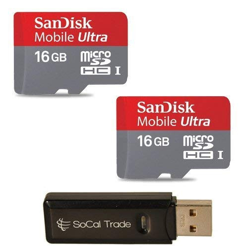 Sandisk 32GB (16GB x2) MicroSD HC Ultra UHS-1 Memory Card, Class 10 with SoCal Trade (tm) MicroSD HC XC and SD HC XC Dual Slot Card Reader Sandisk 32GB (16GB x2) MicroSD HC Ultra UHS-1 Memory Card, Class 10 with SoCal Trade (tm) MicroSD HC XC and SD HC XC Dual Slot Card Reader
