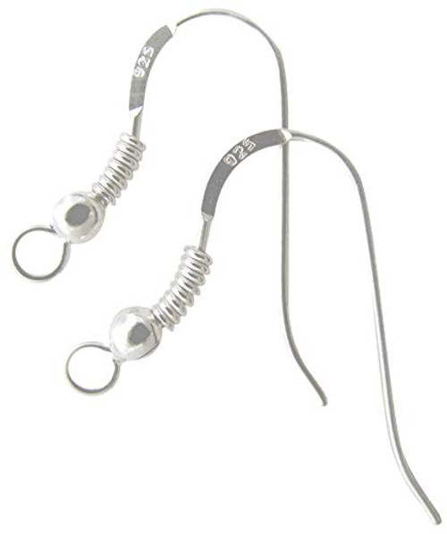 .925 Sterling Silver Ear Wire Earring Hooks with Coil and 3 mm Ball 10 pcs/5 Pairs ~ 22x18mm, Wire 0.7 mm/AWG 21 Gauge plus Bonus Ear Nuts by BEEZZY BEEDZ (925 Sterling Silver) .925 Sterling Silver Ear Wire Earring Hooks with Coil and 3 mm Ball 10 pcs/5 Pairs ~ 22x18mm, Wire 0.7 mm/AWG 21 Gauge plus Bonus Ear Nuts by BEEZZY BEEDZ (925 Sterling Silver)