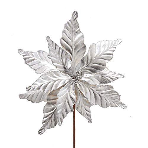 Kurt S. Adler 14-Inch Silver Poinsettia Pick, Multi