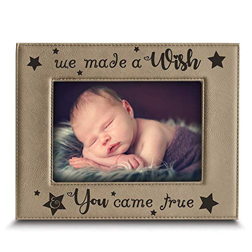 BELLA BUSTA- We Made a Wish & You Came True- Baby Picture Frame New Baby Gift Engraved Leather Picture Frame (5" x 7" Horizontal)