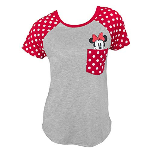 Disney Junior T-Shirt Minnie Mouse Peeking Out of Pocket Print Tee Grey (Small)