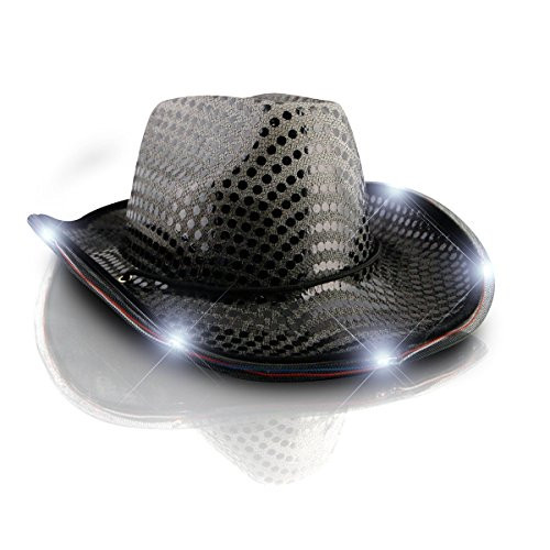 blinkee LED Flashing Cowboy Hat with Black Sequins by blinkee LED Flashing Cowboy Hat with Black Sequins by
