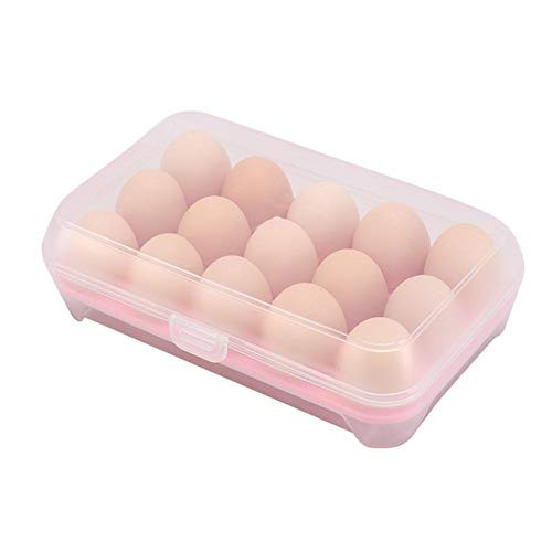 Vaskey 1Pcs Plastic Egg Holder, Stackable Refrigerator Egg Tray, Clear Egg Storage Box for 15 eggs
