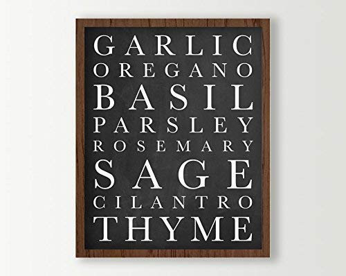 Kitchen Wall Decor Sign - Herbs Art Print - Basil Rosemary Garlic  and  Parsley - Black  and  White Kitchen Subway Art on Chalkboard Pattern